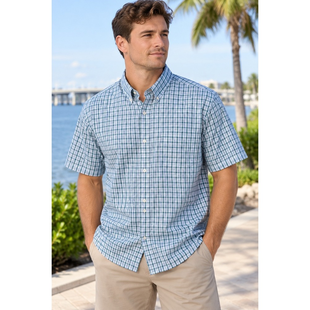 Eddie Bauer Mens XLT Shirt Wrinkle Free Classic Fit Plaid Short Sleeve -2234